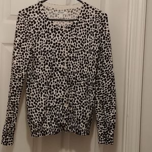 Cardigan sweater. Black /white print